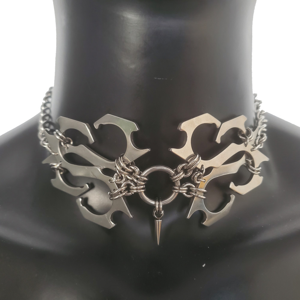 Modern Industrial Style Punk Stainless Steel Chain Necklace Spike Pendant Necklace 0