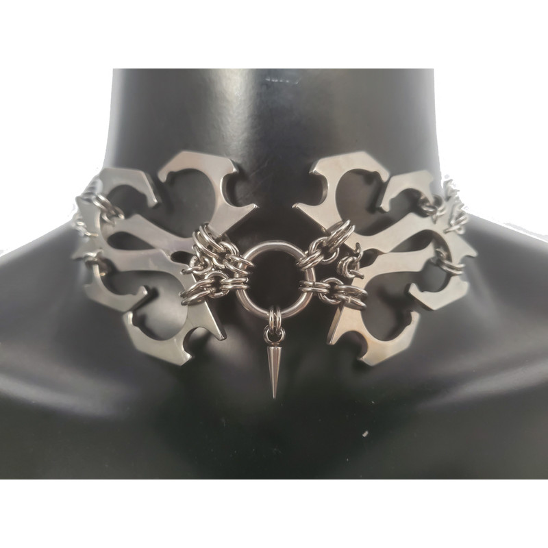 Modern Industrial Style Punk Stainless Steel Chain Necklace Spike Pendant Necklace 3
