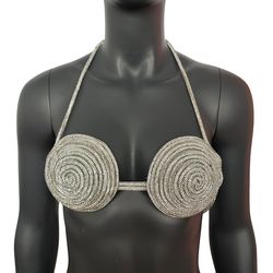 rave outfits handmade crystal bra, sexy disco party night club outfit bra, women's sexy halter shiny bra top