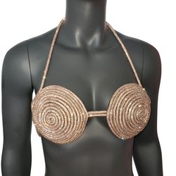 rave outfits handmade champagne crystal bra, sexy disco party night club outfit bra, women's sexy halter shiny bra top