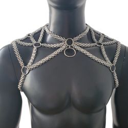 rave men body shoulder chain harness, burning man festival rave body chain outfits