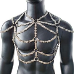 rave man body chain harness, music festival burning man stainless steel chain harness