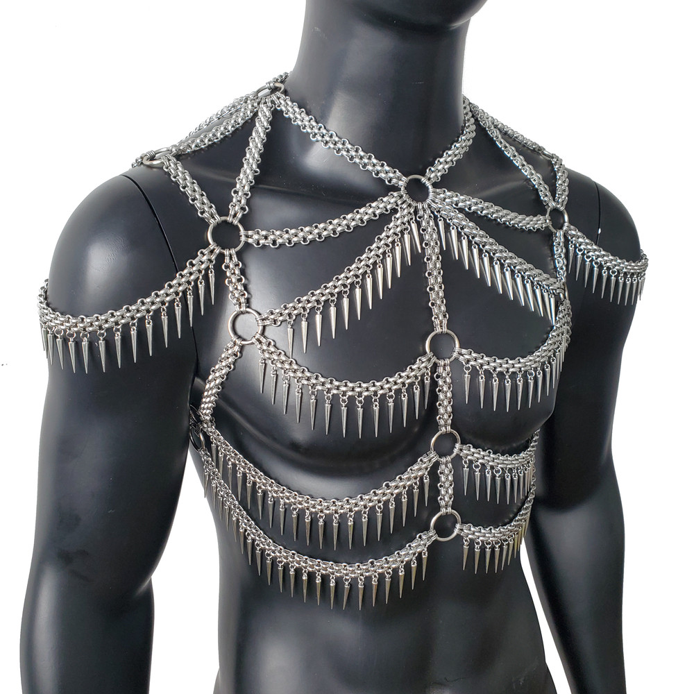 Man Body Chain HarnessSpike Fringe Metal Chain HarnessPunk Chest Harness 1