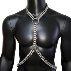 rave festival burning man silver rhinestone body chest chain harness outfits,carnival costumes
