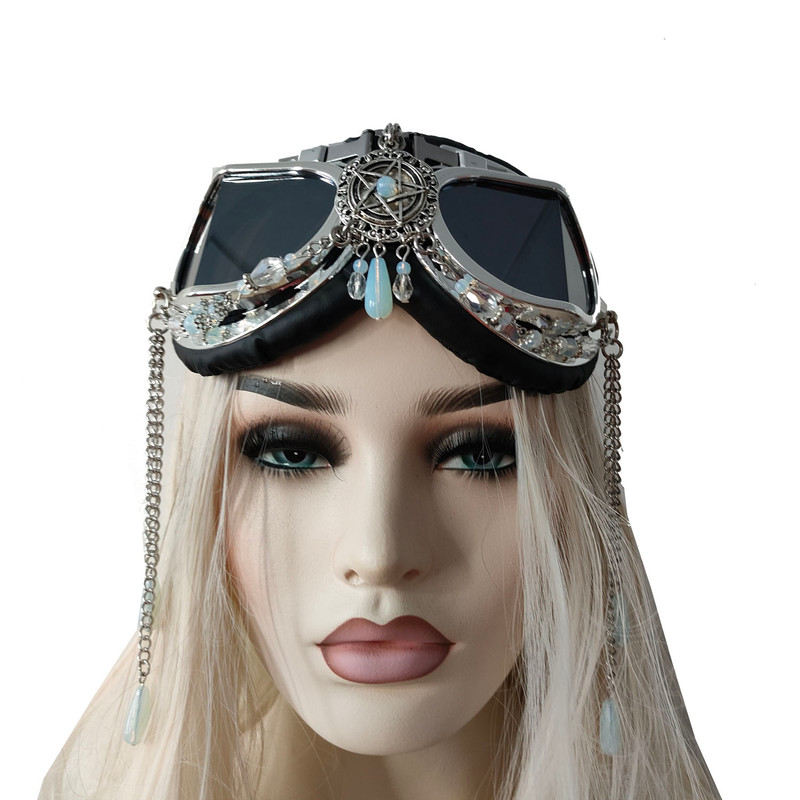 Rave Streampunk Burning Man Festival Chain Fivepointed Star Costume Cyber Goth Masquerade Goggles 0