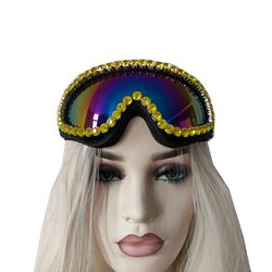 rave streampunk burning man festival gold rhinestone holographic cyber goth masquerade costume goggles