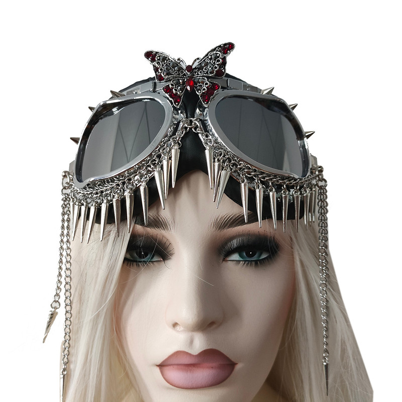 Rave Streampunk Burning Man Festival Rhinestone Butterfly Spikes Cyber Goth Masquerade Costume Gogg 3