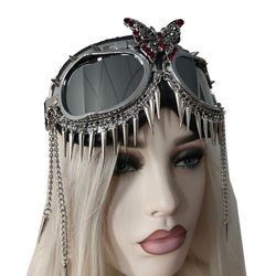 rave streampunk burning man festival rhinestone butterfly spikes cyber goth masquerade costume goggles
