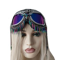 rave streampunk burning man holographic festival skull bull head spike costume cyber goth masquerade goggles