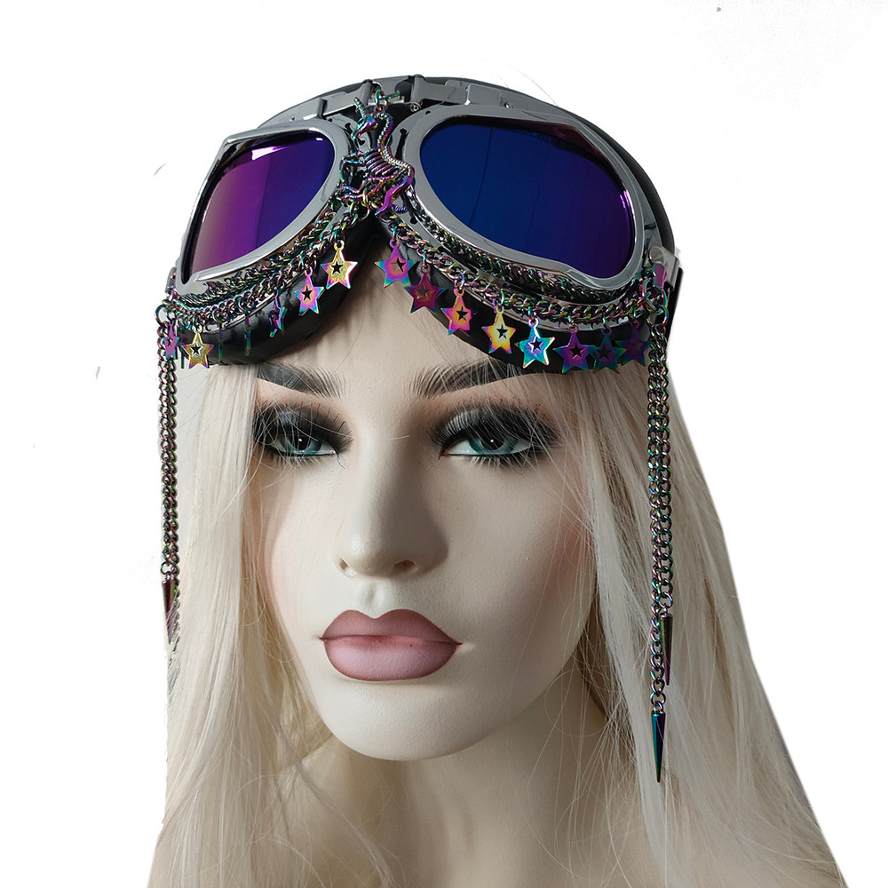 Rave Streampunk Burning Man Holographic Festival Unicorn Skeleton Spike Costume Cyber Goth Masquera 0