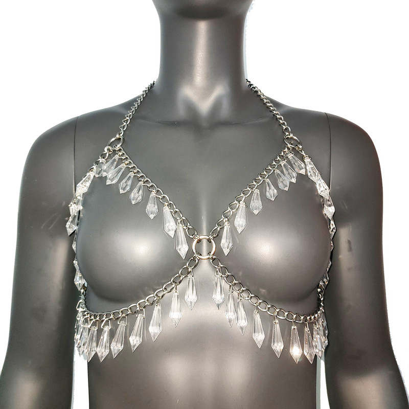 Festival Bra Crystal Silver Chain Bra Bodychain Chain Harness EDC Steampunk Burning Man Goth EDM Ra 3