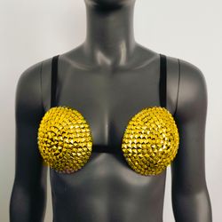 gold gothic punk rock bra top for women,burning man bra top