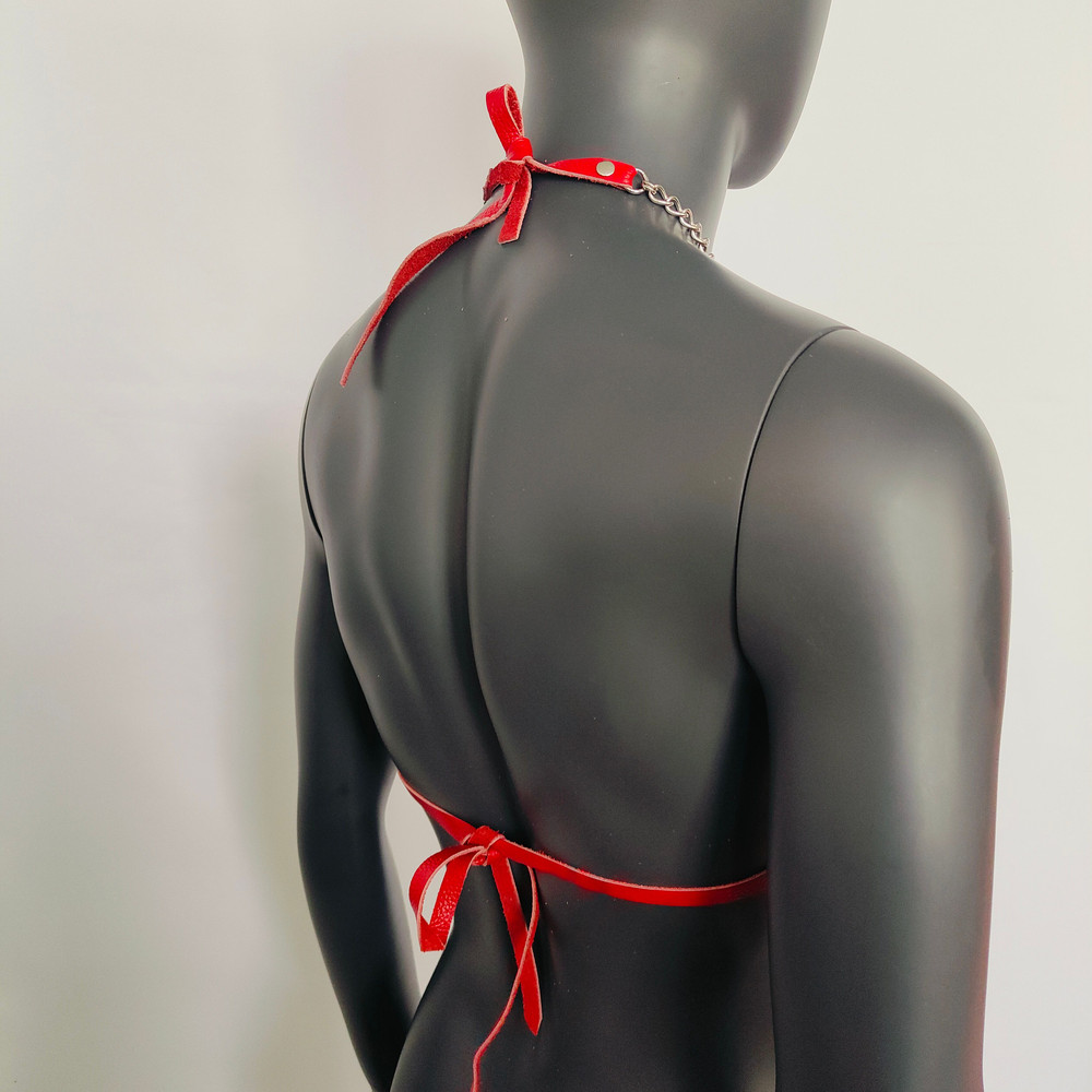 Gothic Bull Head Pattern Red Vinyl Vampira Cross Top Bra 4