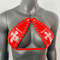 Gothic White Cross Print Red Vinyl Vampira Cross Top Bra 1
