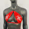Gothic White Cross Print Red Vinyl Vampira Cross Top Bra 3