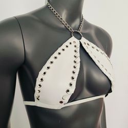 gothic white vinyl vampira cross top bra