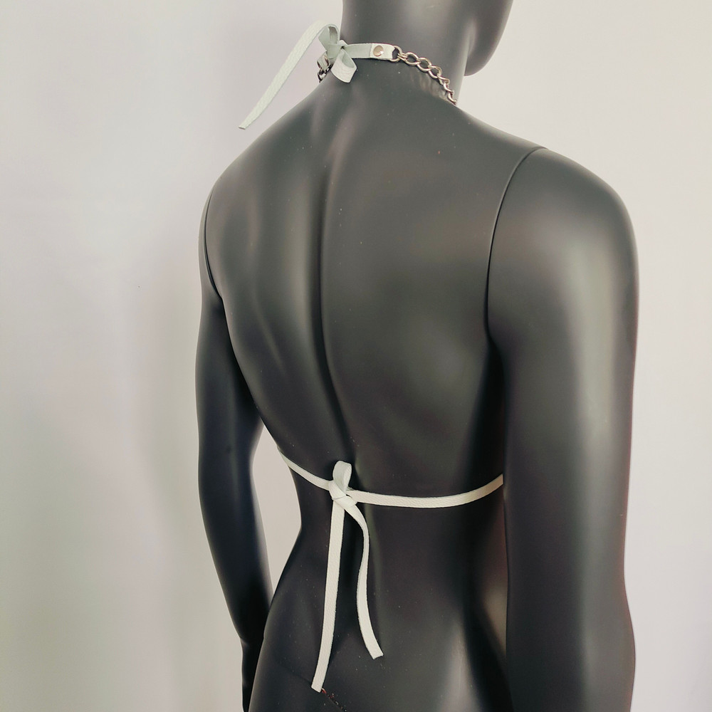 Gothic Black Lightning Print White Vinyl Vampira Cross Top Bra 5