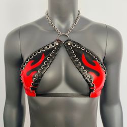 gothic vinyl vampira flame cross top punk bra