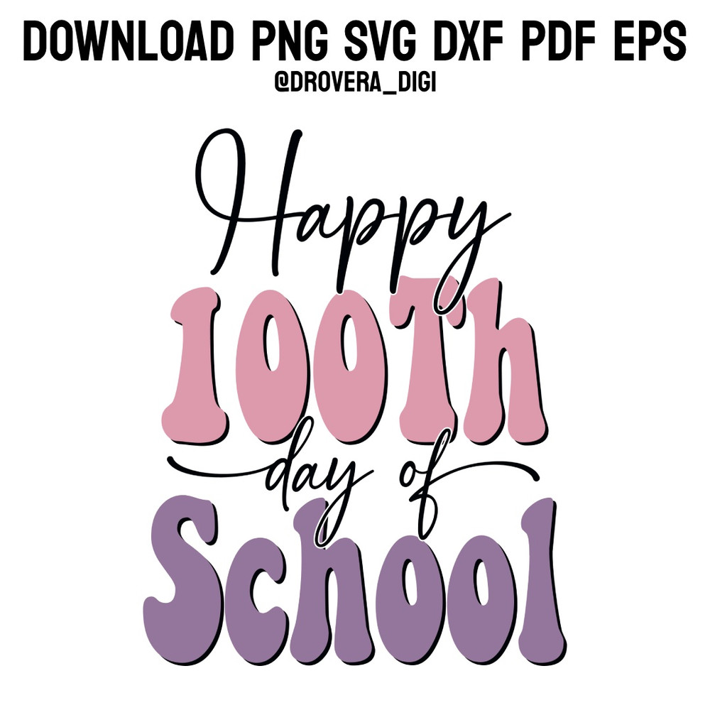 Retro Happy 100th Day Of SchoolPNG SVG DXF PDFEPS Printable Digital Download 0