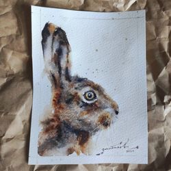 original bunny watercolor painting rabbit small painting rabbit painting original gift for hunter small bunny painting