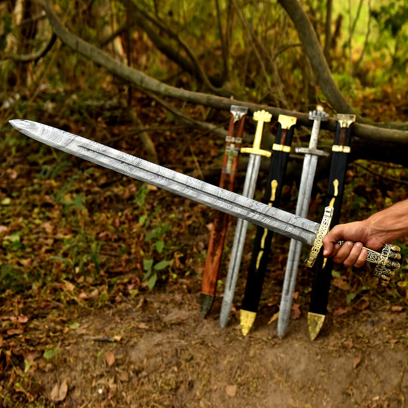 Hand Forged Damascus Steel Full Tang Knightly Arming Sword Medieval European Functional VIKING Swo 5