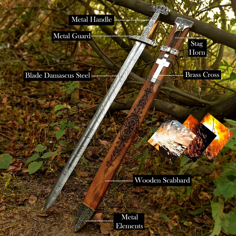 Hand Forged Damascus Steel Full Tang Knightly Arming Sword Medieval European Functional VIKING Swo 12