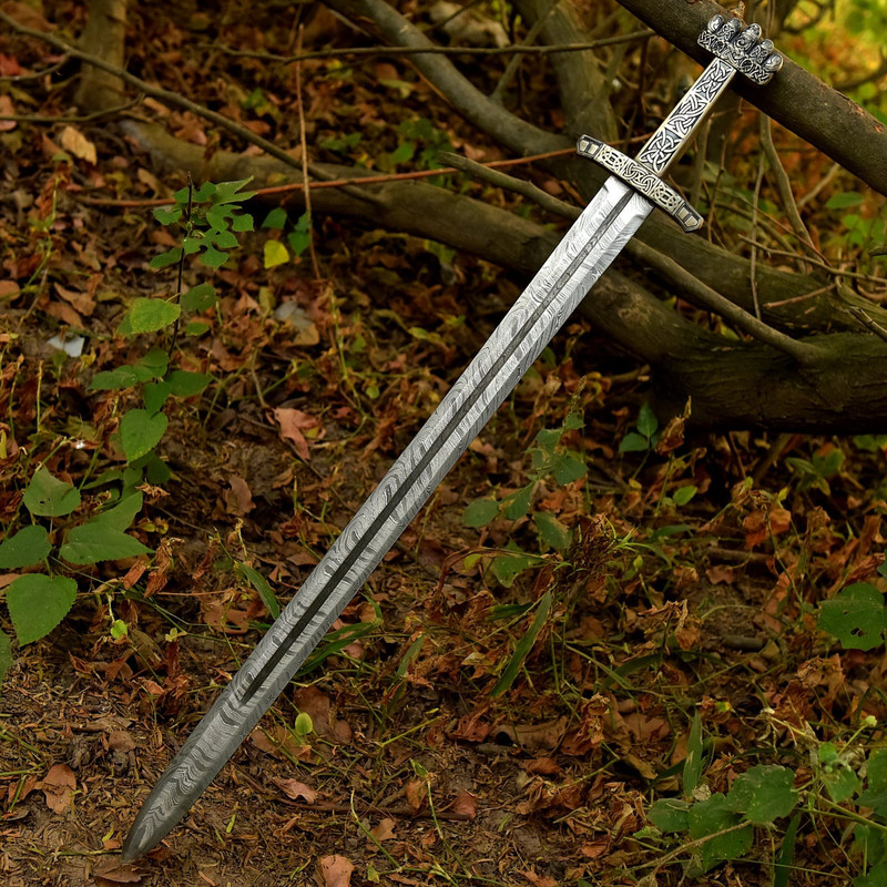 Hand Forged Damascus Steel Full Tang Knightly Arming Sword Medieval European Functional VIKING Swo 14