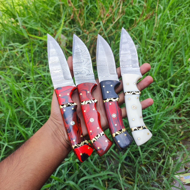 HANDMADE DAMASCUS STEEL SKINNER KNIVES FULL TANG HUNTING KNIVES 10 PIECESHUNTING KNIVESCAMPING KNIV 0