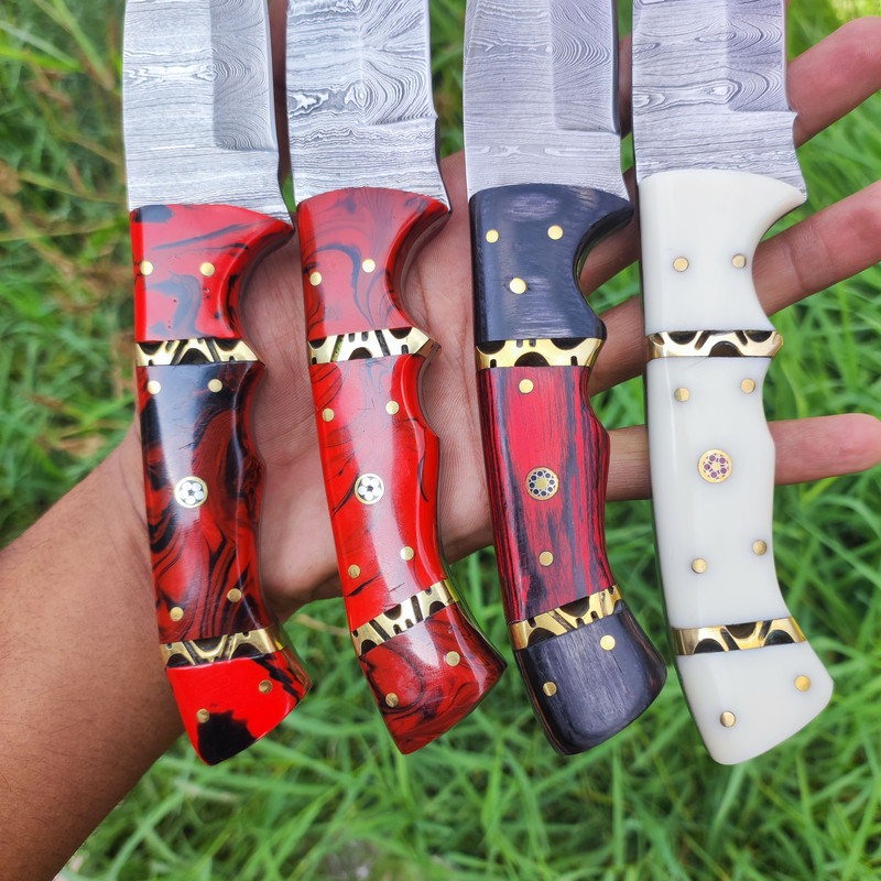 HANDMADE DAMASCUS STEEL SKINNER KNIVES FULL TANG HUNTING KNIVES 10 PIECESHUNTING KNIVESCAMPING KNIV 4