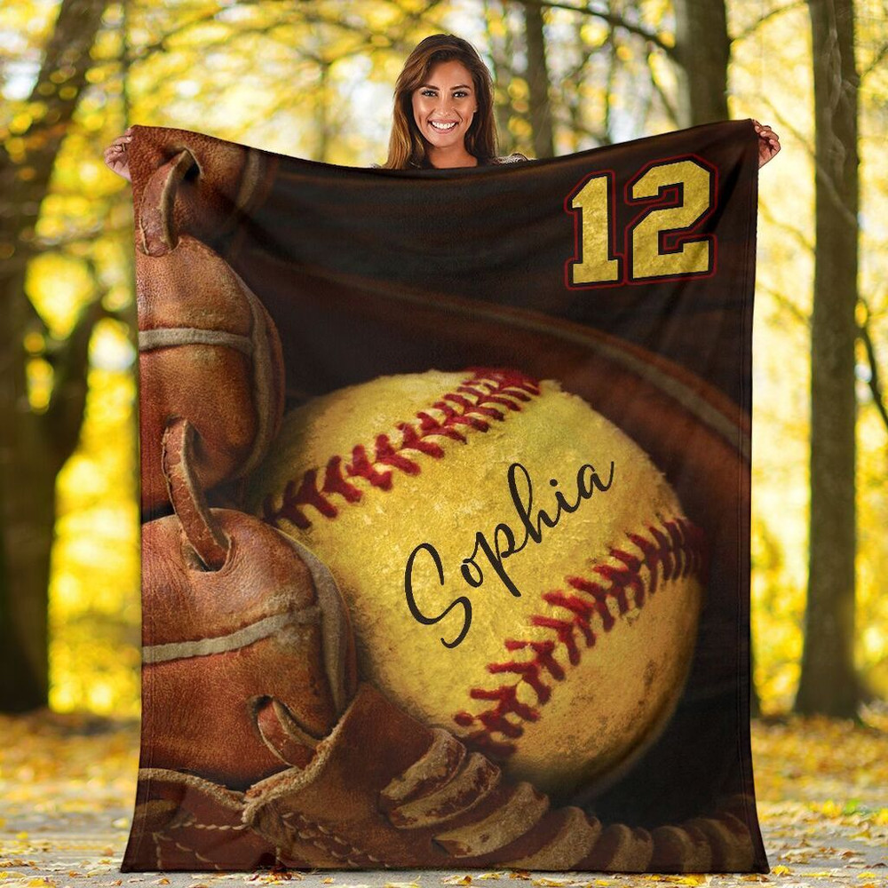 Custom Blanket Gift For Softball Player  Personalized Gifts For Softball Lovers  Custom Name And Number Softball Game 0