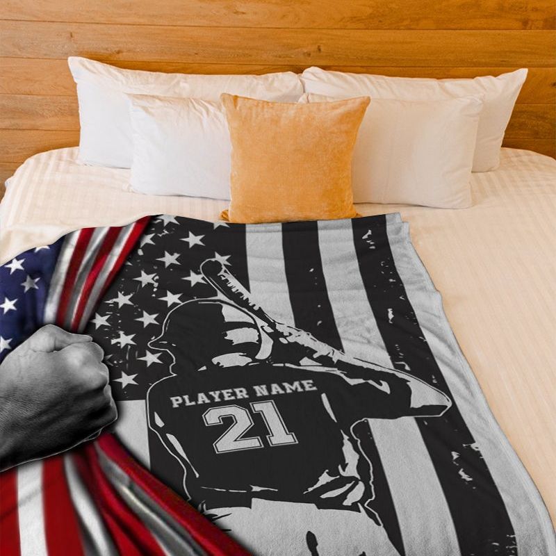 Baseball Boy American Flag Custom Blanket Gift For Baseball Player Baseball Lovers 1