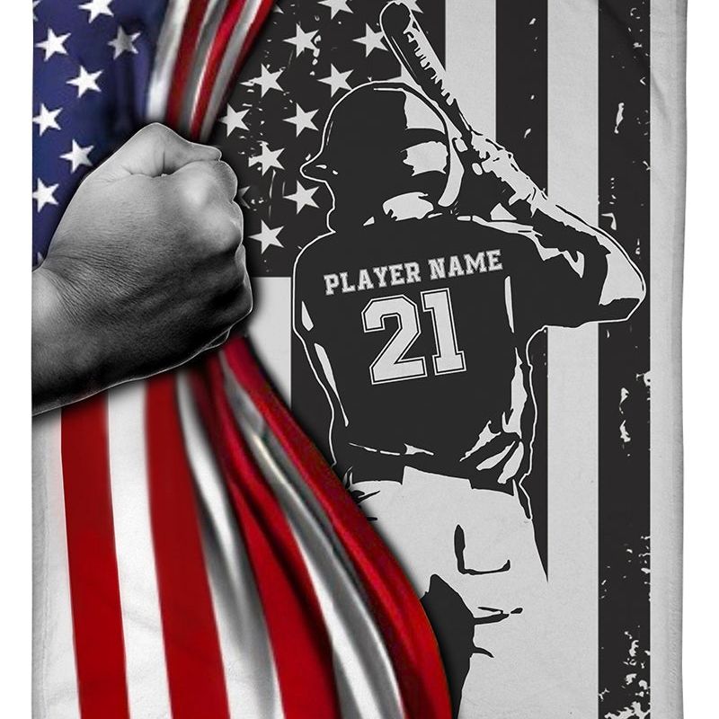 Baseball Boy American Flag Custom Blanket Gift For Baseball Player Baseball Lovers 2