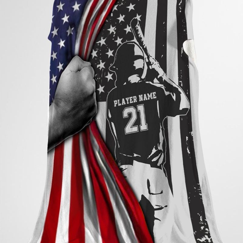 Baseball Boy American Flag Custom Blanket Gift For Baseball Player Baseball Lovers 3