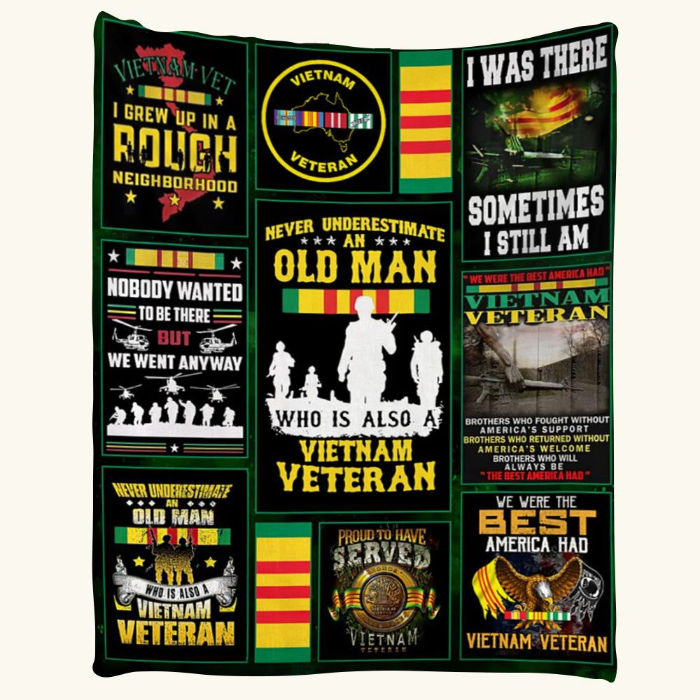 Never Underestimate An Old Man Who Is Also A Vietnam Veteran Custom Blanket Gift For Dad 0