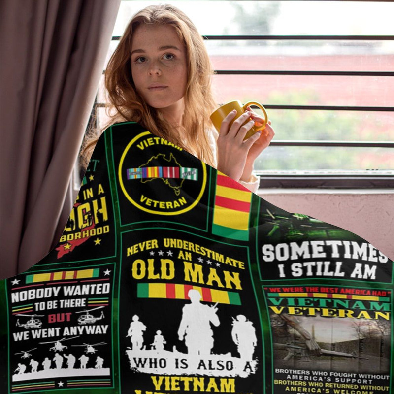 Never Underestimate An Old Man Who Is Also A Vietnam Veteran Custom Blanket Gift For Dad 1