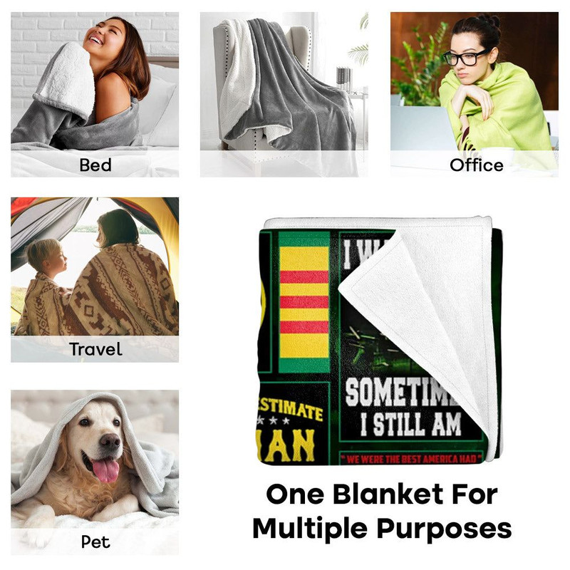 Never Underestimate An Old Man Who Is Also A Vietnam Veteran Custom Blanket Gift For Dad 3