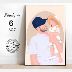 best father's day gift, gifts for dad, gift for man, personalized father birthday gift, dad and girl portrait painting