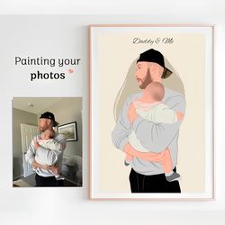 gift for man, personalized father birthday gift, dad and girl portrait painting, custom gift for dad birthday