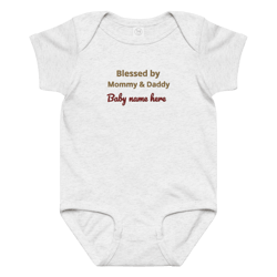 custom baby name onesie, blessed by mommy & daddy, embroidered bodysuit, personalized newborn gift outfit
