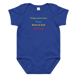 custom embroidered baby onesie, personalized name from mom & dad with love, soft cotton gift, unique baby gift