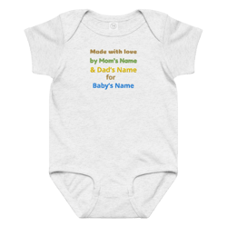 personalized embroidered baby bodysuit, custom mom, dad & baby name onesie, unique newborn gift