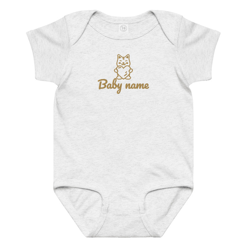 Custom Embroidered Baby Onesie With Cute Cat And Name 0