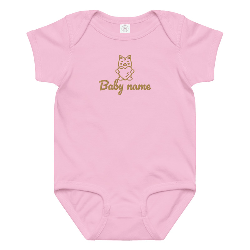 Custom Embroidered Baby Onesie With Cute Cat And Name 6
