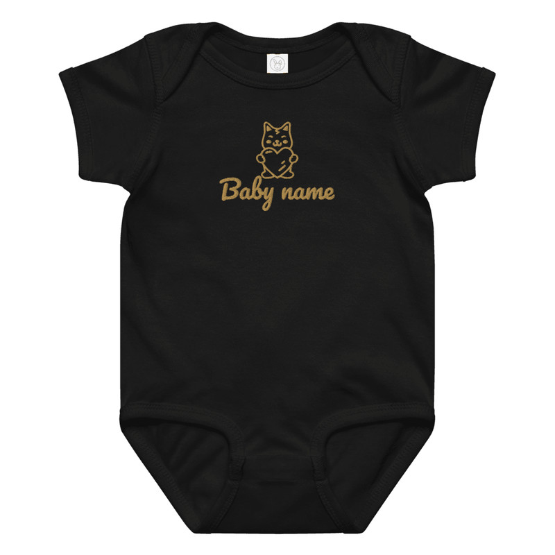 Custom Embroidered Baby Onesie With Cute Cat And Name 18