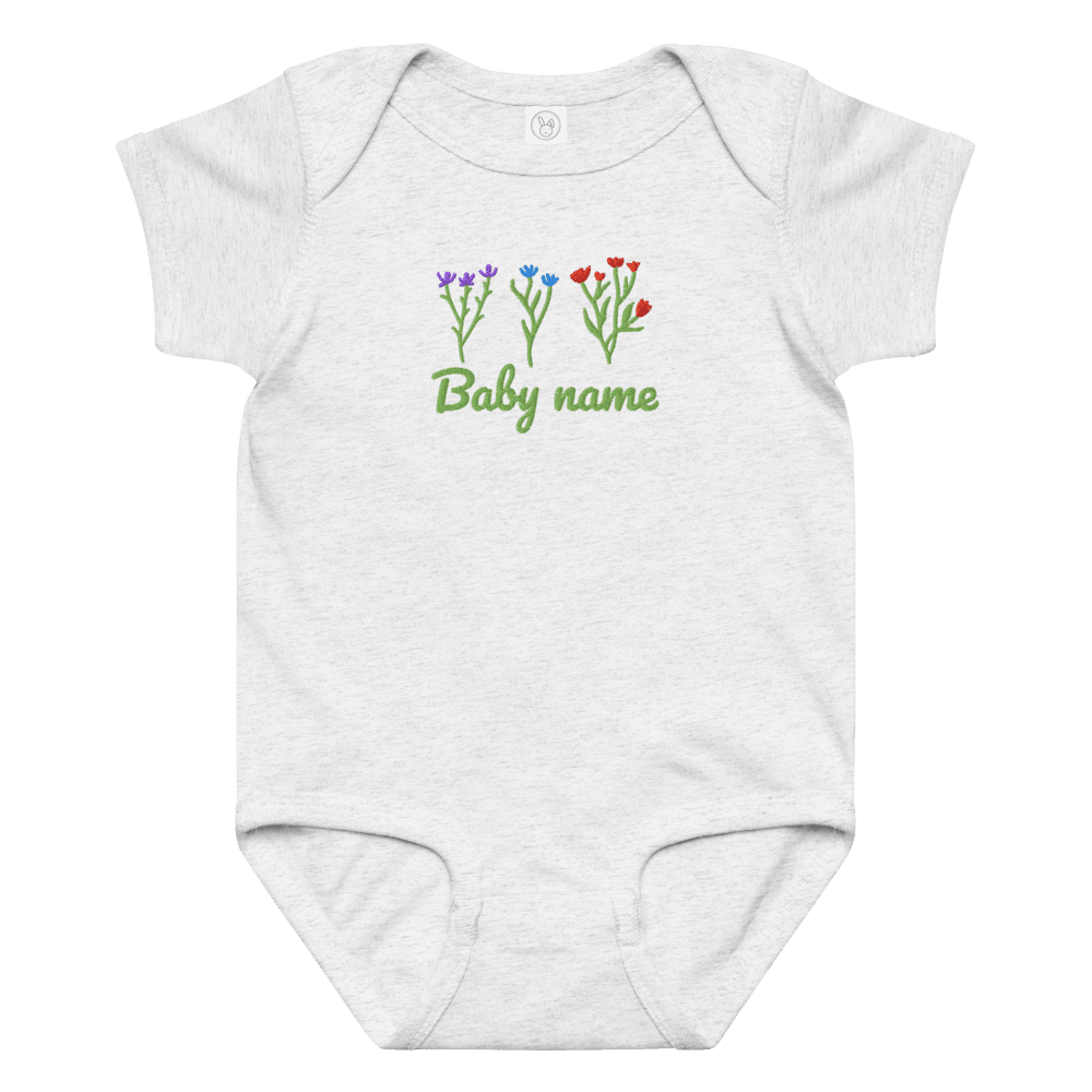 Embroidered Baby Bodysuit With Flowers Custom Name 0