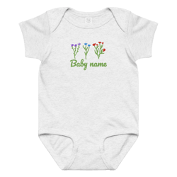 embroidered baby bodysuit with flowers & custom name