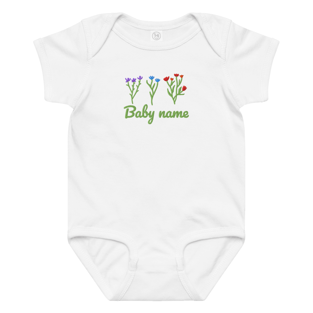 Embroidered Baby Bodysuit With Flowers Custom Name 3