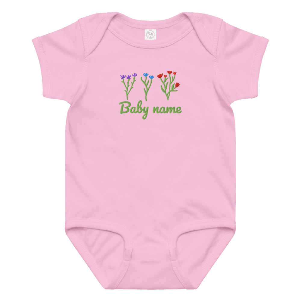 Embroidered Baby Bodysuit With Flowers Custom Name 6