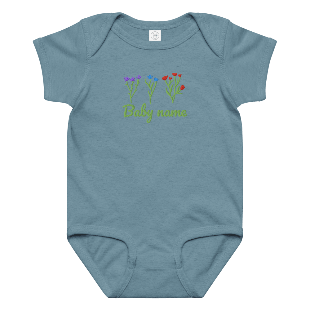 Embroidered Baby Bodysuit With Flowers Custom Name 9