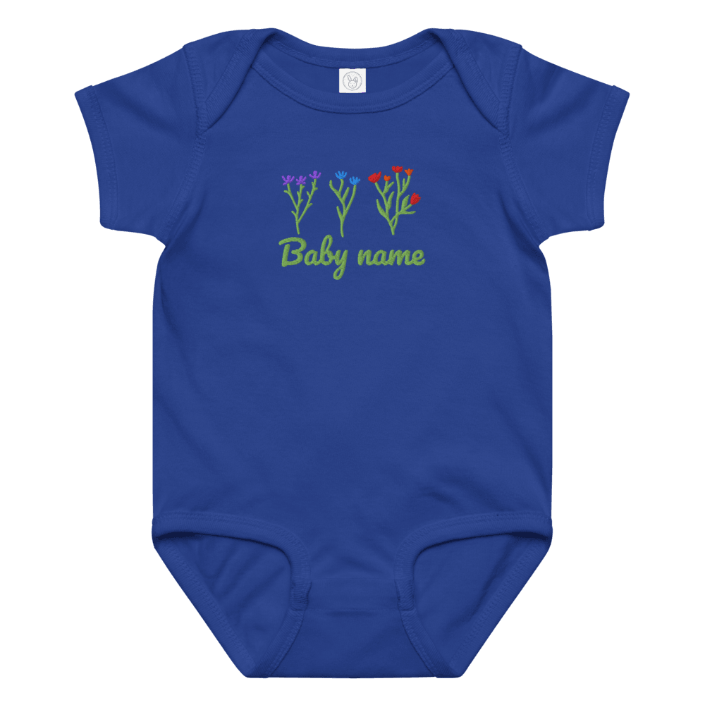 Embroidered Baby Bodysuit With Flowers Custom Name 12